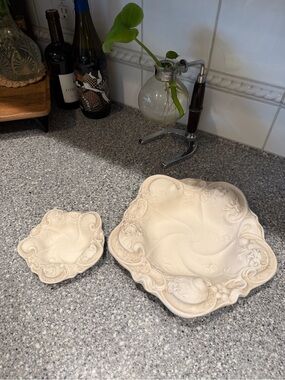 Two Vintage Ceramic Art Nouveau Floral Style Decorative Dishes